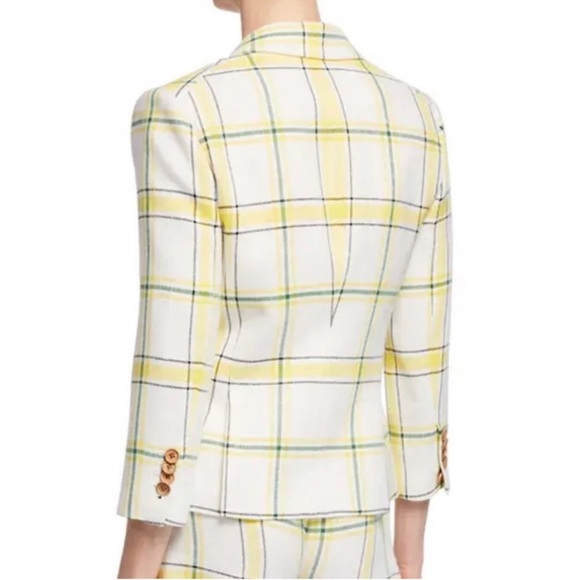 Veronica Beard Schoolboy Plaid White Yellow Green Blazer NWOT - Picture 5 of 9